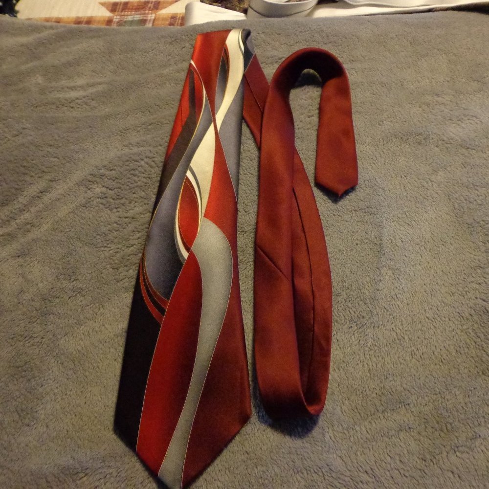 Silk Tie - Burgundy Red, Gray, White and Black